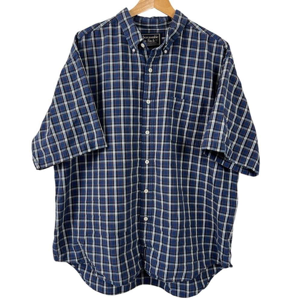 Abercrombie & Fitch Blue Plaid Checker Short Sleeve Button Up Shirt Mens XL